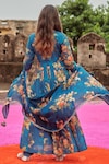 KARAJ JAIPUR_Blue Anarkali Muslin Printed Flower Notched Set_Online_at_Aza_Fashions