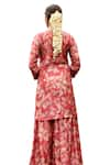 KARAJ JAIPUR_Red Kurta And Gharara Muslin Printed Floral Keyhole Set_at_Aza_Fashions