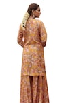 Shop_KARAJ JAIPUR_Yellow Kurta And Gharara Muslin Printed Botanical Keyhole Set