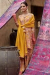 KARAJ JAIPUR_Yellow Kurta And Gharara Muslin Printed Botanical Keyhole Set_Online