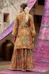 KARAJ JAIPUR_Yellow Kurta And Gharara Muslin Printed Rose Notched Set_Online_at_Aza_Fashions