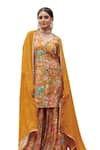 Buy_KARAJ JAIPUR_Yellow Kurta And Gharara Muslin Printed Rose Notched Set_Online_at_Aza_Fashions