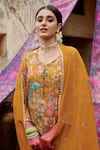 Shop_KARAJ JAIPUR_Yellow Kurta And Gharara Muslin Printed Rose Notched Set_at_Aza_Fashions