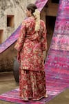 KARAJ JAIPUR_Red Kurta And Gharara Muslin Printed Bloom Keyhole Set_Online_at_Aza_Fashions