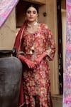 Shop_KARAJ JAIPUR_Red Kurta And Gharara Muslin Printed Bloom Keyhole Set_at_Aza_Fashions