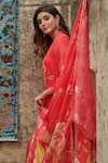 Buy_KARAJ JAIPUR_Red Kurta And Dupatta Organza Printed Floral Mandarin Collar Pant Set_Online_at_Aza_Fashions