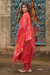 KARAJ JAIPUR_Red Kurta And Dupatta Organza Printed Floral Mandarin Collar Pant Set_Online