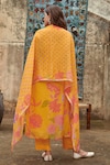 KARAJ JAIPUR_Yellow Kurta And Dupatta Organza Printed Botanical Mandarin Collar Set_Online_at_Aza_Fashions