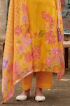 KARAJ JAIPUR_Yellow Kurta And Dupatta Organza Printed Botanical Mandarin Collar Set_at_Aza_Fashions