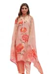 Buy_KARAJ JAIPUR_Cream Kurta Crepe Printed Floral Mandarin Collar Straight Set