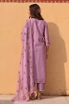 KARAJ JAIPUR_Purple Kurta And Dupatta Linen Printed Floral Stripe Notched Set_Online_at_Aza_Fashions