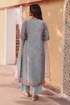 KARAJ JAIPUR_Blue Kurta And Dupatta Linen Printed Rose Notched Set_Online_at_Aza_Fashions