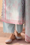 Buy_KARAJ JAIPUR_Blue Kurta And Dupatta Linen Printed Rose Notched Set_Online_at_Aza_Fashions