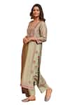 Buy_KARAJ JAIPUR_Green Kurta And Dupatta Linen Printed Bouquet Notched Set_Online_at_Aza_Fashions