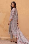 KARAJ JAIPUR_Grey Kurta And Dupatta Linen Printed Floral Notched Straight Set_Online_at_Aza_Fashions