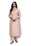 Buy_KARAJ JAIPUR_Cream Kurta Chanderi Embroidery Gota Patti Round Neck Set_Online_at_Aza_Fashions