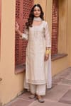 Shop_KARAJ JAIPUR_Cream Kurta Chanderi Embroidery Gota Patti Round Neck Set_Online_at_Aza_Fashions