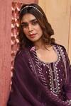 KARAJ JAIPUR_Purple Kurta Chanderi Embroidery Gota Patti Round Neck Pant Set_Online_at_Aza_Fashions