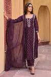 Buy_KARAJ JAIPUR_Purple Kurta Chanderi Embroidery Gota Patti Round Neck Pant Set_Online_at_Aza_Fashions