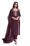 Shop_KARAJ JAIPUR_Purple Kurta Chanderi Embroidery Gota Patti Round Neck Pant Set_Online_at_Aza_Fashions