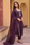 KARAJ JAIPUR_Purple Kurta Chanderi Embroidery Gota Patti Round Neck Pant Set_at_Aza_Fashions