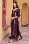 Buy_KARAJ JAIPUR_Purple Kurta Chanderi Embroidery Gota Patti Round Neck Pant Set