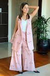 Buy_Pasha India_Pink Polycrepe Printed Floral Notched Lapel Rose Quartz Jacket And Pant Set_Online_at_Aza_Fashions