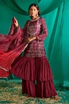 Mustard Moon by Neyha and Vrinda_Purple Kurta And Dupatta Georgette Embroidery Sequins Round Short Sharara Set _Online_at_Aza_Fashions