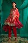 Buy_Mustard Moon By Neyha And Vrinda_Red Georgette, Satin Gota Patti, Mukaish Embroidered A-line Kurta Salwar Set _Online_at_Aza_Fashions