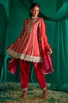 Mustard Moon By Neyha And Vrinda_Red Georgette, Satin Gota Patti, Mukaish Embroidered A-line Kurta Salwar Set _at_Aza_Fashions