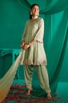 Shop_Mustard Moon By Neyha And Vrinda_Green Georgette, Satin Embroidery, Mirrors Mukaish A-line Kurta And Salwar Set _at_Aza_Fashions