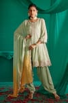 Mustard Moon By Neyha And Vrinda_Green Georgette, Satin Embroidery, Mirrors Mukaish A-line Kurta And Salwar Set _Online_at_Aza_Fashions
