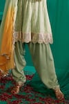 Mustard Moon By Neyha And Vrinda_Green Georgette, Satin Embroidery, Mirrors Mukaish A-line Kurta And Salwar Set _at_Aza_Fashions