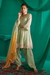 Buy_Mustard Moon By Neyha And Vrinda_Green Georgette, Satin Embroidery, Mirrors Mukaish A-line Kurta And Salwar Set 