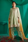 Shop_Mustard Moon By Neyha And Vrinda_Green Georgette, Satin Embroidery, Mirrors Mukaish A-line Kurta And Salwar Set 