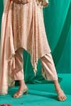 Mustard Moon by Neyha and Vrinda_Peach Kurta Georgette Embroidery Mirror V Neck Asymmetric Pant Set_Online_at_Aza_Fashions