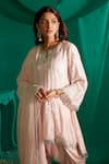 Mustard Moon by Neyha and Vrinda_Pink Kurta Georgette Embroidery Mirror Round Neck Short And Dhoti Pant Set _Online_at_Aza_Fashions