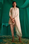 Buy_Mustard Moon by Neyha and Vrinda_Pink Kurta Georgette Embroidery Mirror Round Neck Short And Dhoti Pant Set _Online_at_Aza_Fashions