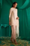 Buy_Mustard Moon by Neyha and Vrinda_Pink Kurta Georgette Embroidery Mirror Round Neck Short And Dhoti Pant Set 