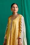 Buy_Mustard Moon by Neyha and Vrinda_Yellow Georgette Embroidery Lucknowi Paan Neck Kurta Sharara Set_Online_at_Aza_Fashions