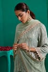 Buy_Mustard Moon by Neyha and Vrinda_Green Kurta Georgette Embroidery Sequin Round Neck Abstract Tulip Pant Set_Online_at_Aza_Fashions