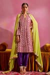 Buy_Mustard Moon by Neyha and Vrinda_Pink Georgette Embroidered Sequin Notched Kurta Salwar Set _at_Aza_Fashions