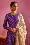 Mustard Moon by Neyha and Vrinda_Purple Banarasi Geometric Woven Round Pattern Anarkali Pant Set_at_Aza_Fashions
