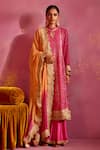 Buy_Mustard Moon by Neyha and Vrinda_Pink Georgette Embroidered Mukaish Band Collar Kurta Sharara Set _at_Aza_Fashions