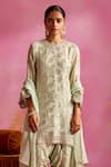 Buy_Mustard Moon by Neyha and Vrinda_Green Satin Embroidered Floral Woven Round Pattern Kurta Dhoti Pant Set _Online_at_Aza_Fashions