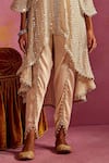 Mustard Moon by Neyha and Vrinda_Ivory Georgette Embroidered Mirror Round Cape And Tulip Pant Set_Online_at_Aza_Fashions