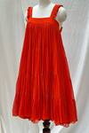 Shop_Ozel_Orange Georgette Square Coco Pleated Flared Dress _at_Aza_Fashions