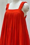 Buy_Ozel_Orange Georgette Square Coco Pleated Flared Dress _Online_at_Aza_Fashions