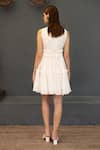 Shop_Ozel_White Viscose Crepe Solid High Neck Parker Pleat Detailed Short Dress_at_Aza_Fashions