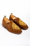 Shop_ANIKET GUPTA_Yellow Floral Motif Hukum Work Shoes _at_Aza_Fashions